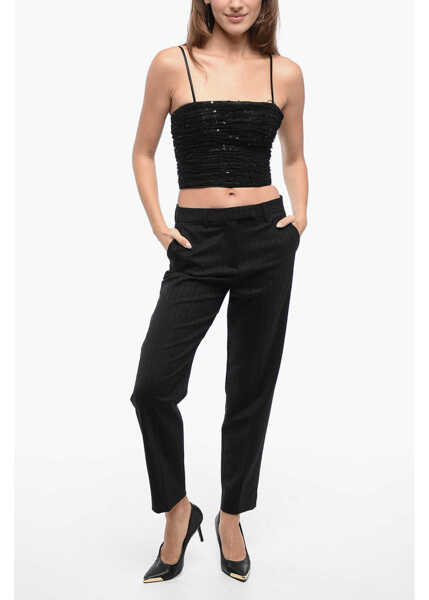 Pantaloni casual True Royal Straight-Fit Pants With Lurex Striped Motif Black Femei (BM 16343925) 4