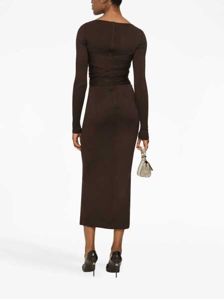 Rochii lungi Dolce & Gabbana Wool Jersey Dress With Criss Cross Design Brown Femei (BM 16343955) 4
