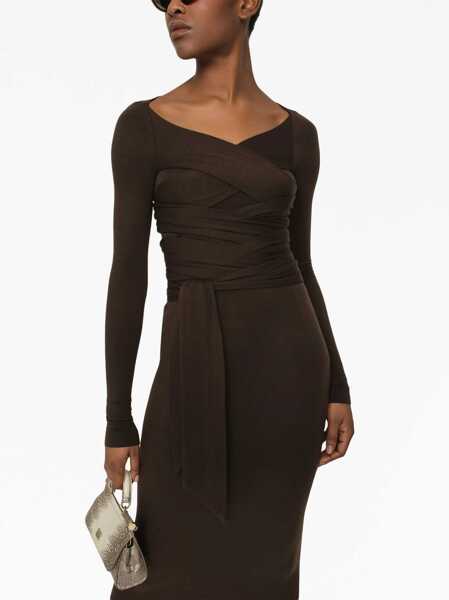 Rochii lungi Dolce & Gabbana Wool Jersey Dress With Criss Cross Design Brown Femei (BM 16343955) 5
