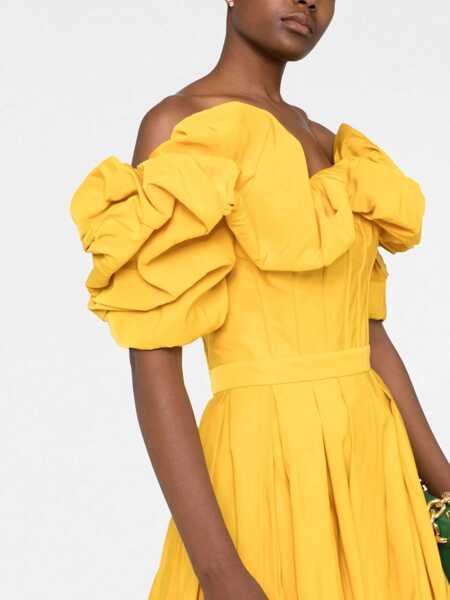 Rochii lungi Alexander McQueen Balloon Sleeved Flared Dress With Corset Design Yellow Femei (BM 16343964) 5