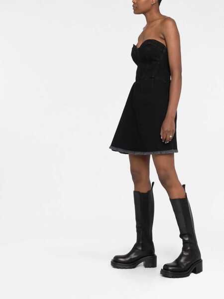 Rochii scurte Alexander McQueen Denim Bustier Dress With Fringed Hem Black Femei (BM 16343979) 3