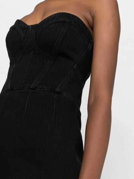 Rochii scurte Alexander McQueen Denim Bustier Dress With Fringed Hem Black Femei (BM 16343979) 4