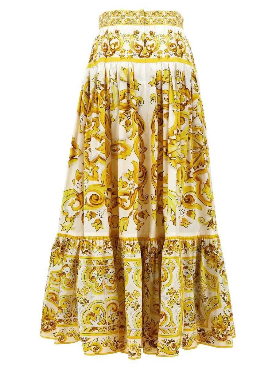 Fuste Dolce & Gabbana Dolce & Gabbana Maiolica Print Cotton Skirt YELLOW Femei (BM 16354062) 3