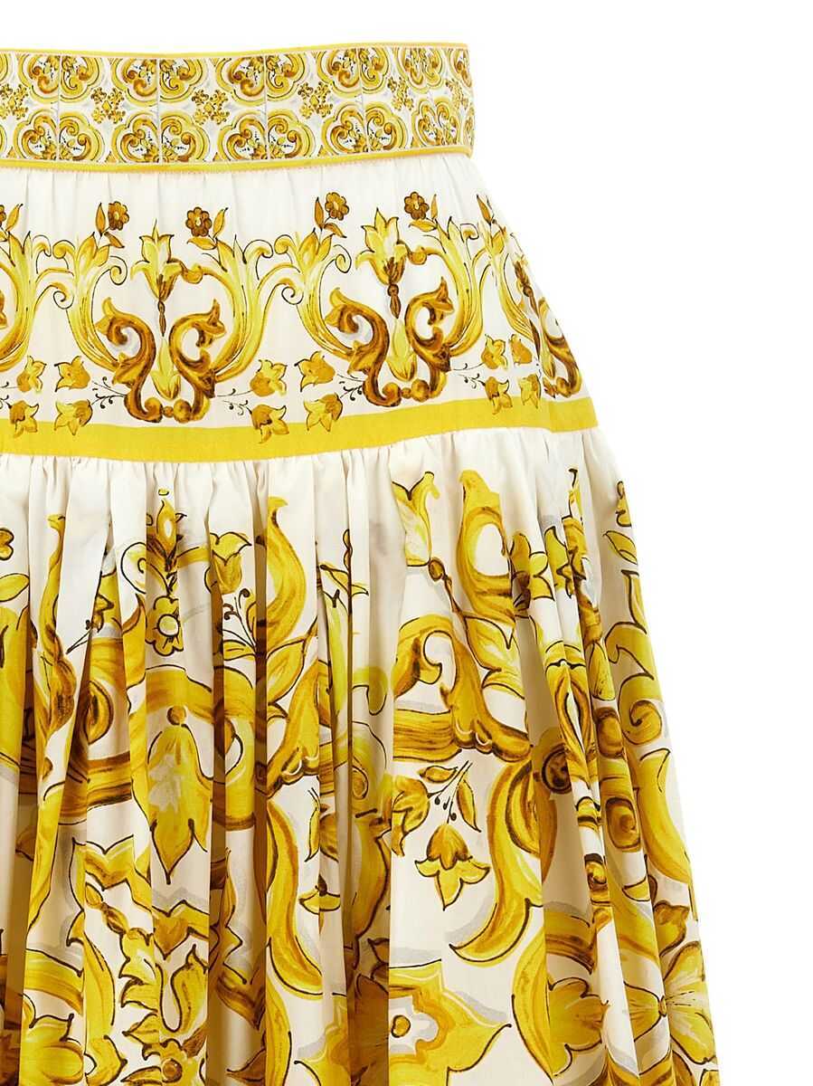 Fuste Dolce & Gabbana Dolce & Gabbana Maiolica Print Cotton Skirt YELLOW Femei (BM 16354062) 4