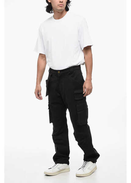 Pantaloni casual CULTURA Cotton Cargo Pants With Golden Button Black Barbati (BM 16394553) 4