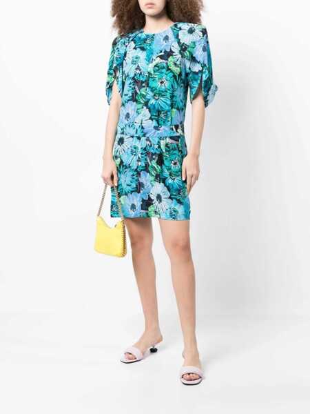 Rochii scurte Stella McCartney Silk Floral Dress With Pleat Detail Light Blue Femei (BM 16394559) 2
