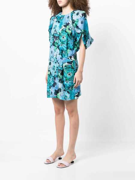 Rochii scurte Stella McCartney Silk Floral Dress With Pleat Detail Light Blue Femei (BM 16394559) 3