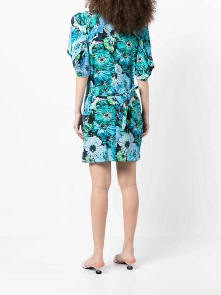 Rochii scurte Stella McCartney Silk Floral Dress With Pleat Detail Light Blue Femei (BM 16394559) 4