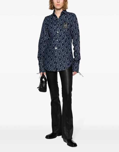 Camasi de blugi LUDOVIC DE SAINT SERNIN Monogram Denim Shirt With Lace-Up Cuffs Blue Femei (BM 16401036) 3