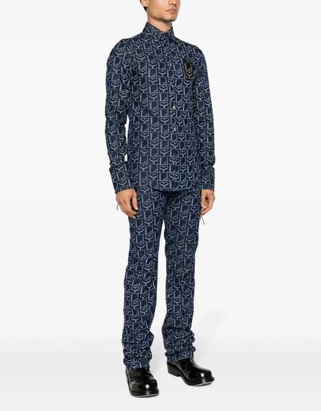 Camasi de blugi LUDOVIC DE SAINT SERNIN Monogram Denim Shirt With Lace-Up Cuffs Blue Femei (BM 16401036) 4