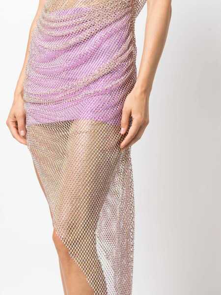 Rochii lungi GIUSEPPE DI MORABITO Mesh Drapped Asymmetric Dress With Rhinestone Pink Femei (BM 16401201) 5
