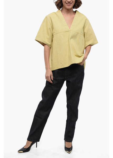 Bluze Jil Sander V Neck Denim Asymmetric Blouse Yellow Femei (BM 16401234) 4