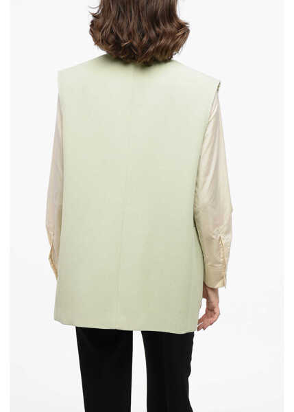 Veste casual Jil Sander Flax Blend Buttonless Vest With Raw-Cut Details Green Femei (BM 16401240) 2