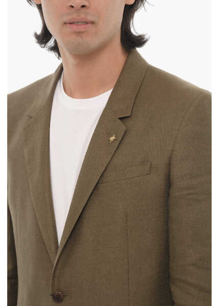 Sacouri CORNELIANI Cc Collection Linen Half-Lined Blazer With Hopsack Motif Green Barbati (BM 16401261) 3