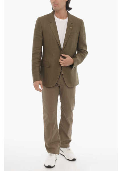 Sacouri CORNELIANI Cc Collection Linen Half-Lined Blazer With Hopsack Motif Green Barbati (BM 16401261) 4