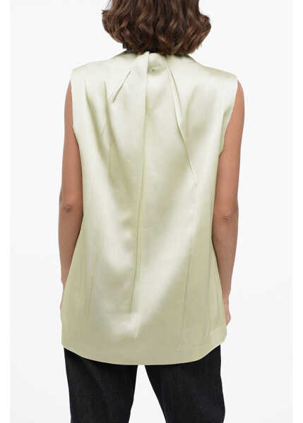 Bluze Jil Sander Sleeveless Silk Blend Blouse With Pleated Design Green Femei (BM 16401432) 2