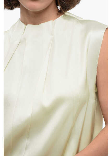 Bluze Jil Sander Sleeveless Silk Blend Blouse With Pleated Design Green Femei (BM 16401432) 3
