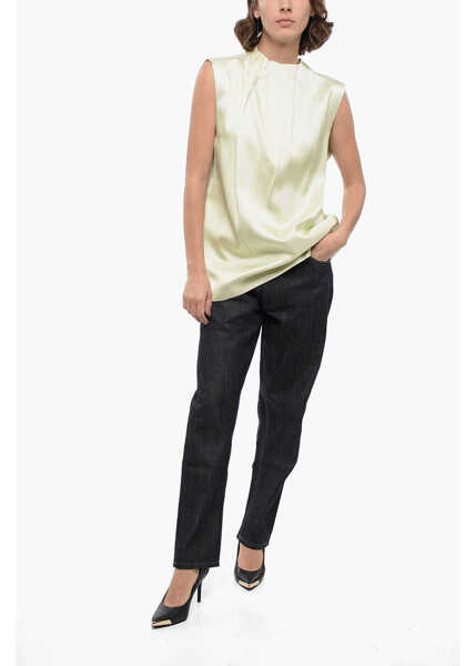 Bluze Jil Sander Sleeveless Silk Blend Blouse With Pleated Design Green Femei (BM 16401432) 4