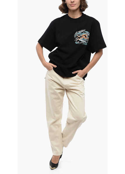 Tricouri Jil Sander Crew Neck Rabbit Embroidered T-Shirt Black Femei (BM 16401435) 4