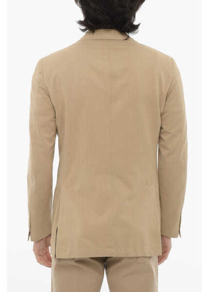 Sacouri CORNELIANI Id Herringbone Cotton And Silk Unlined Blazer Beige Barbati (BM 16401450) 2