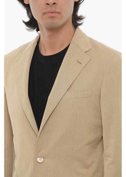 Sacouri CORNELIANI Id Herringbone Cotton And Silk Unlined Blazer Beige Barbati (BM 16401450) 3