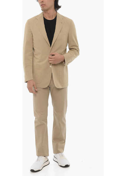 Sacouri CORNELIANI Id Herringbone Cotton And Silk Unlined Blazer Beige Barbati (BM 16401450) 4
