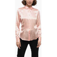 Camasi casual Silk Fittet Shirt With Side Slit Femei