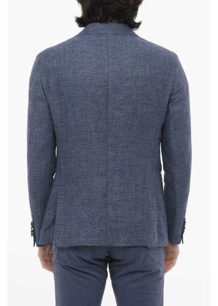 Sacouri elegante CORNELIANI Cc Collection Peak Lapel Linen And Virgin Wool Reward 2-Butt Blue Barbati (BM 16401639) 2