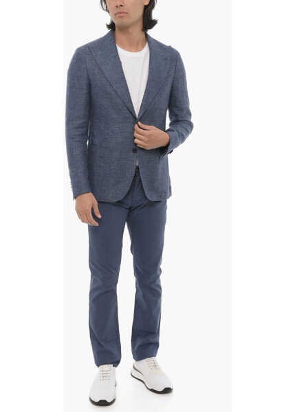 Sacouri elegante CORNELIANI Cc Collection Peak Lapel Linen And Virgin Wool Reward 2-Butt Blue Barbati (BM 16401639) 4