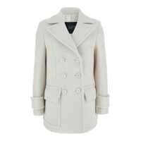 Paltoane White Double-Breasted Coat With Notched Revers In Virgin Wool Woman Femei