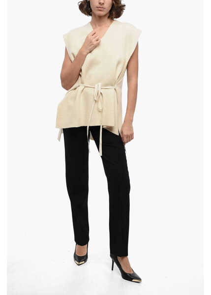 Veste casual Jil Sander V Neck Knitted Vest White Femei (BM 16408005) 4