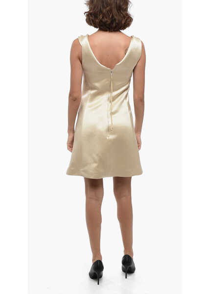 Rochii scurte Jil Sander Side Split Satin Sheath Dress With Inner Petticoat Beige Femei (BM 16408011) 2