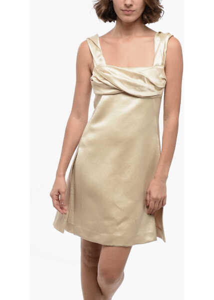 Rochii scurte Jil Sander Side Split Satin Sheath Dress With Inner Petticoat Beige Femei (BM 16408011) 4