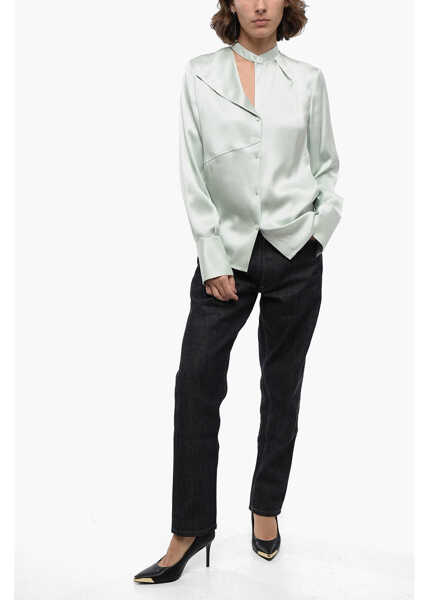 Camasi casual Jil Sander Satin Fluid Shirt With Asymmetric Mandarin Collar Light Blue Femei (BM 16408296) 4