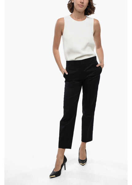 Pantaloni casual Jil Sander Pure Cotton Chinos Pants With Concealed Closure Blue Femei (BM 16408479) 4