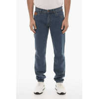 Blugi drepti Id Solid Color Jeans With Leather Details 18Cm Barbati
