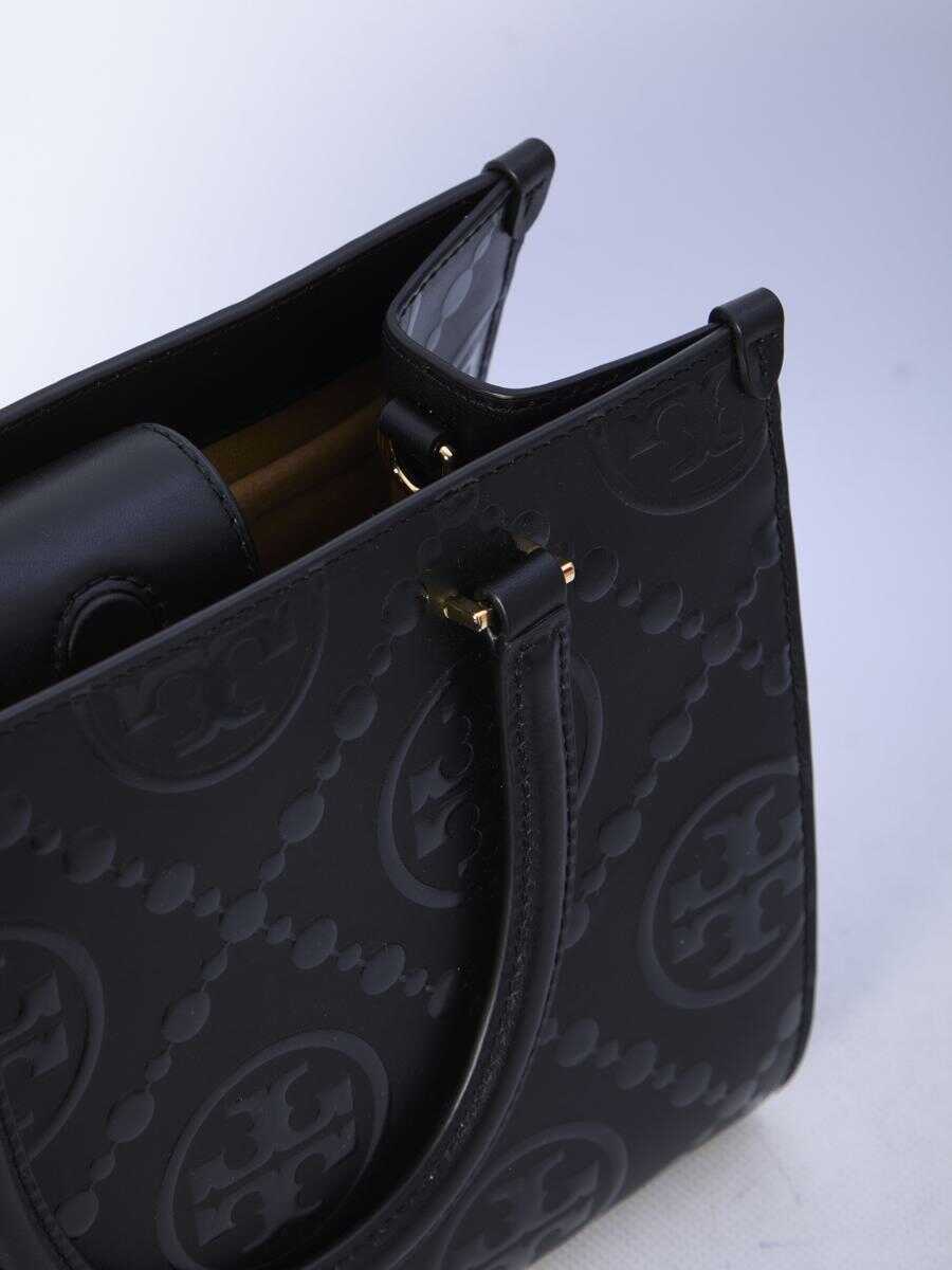 Genti de mana Tory Burch T Monogram Embossed Square Tote Bag Black Femei (BM 16427547) 4