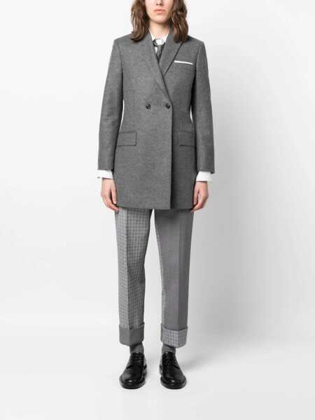 Geci Thom Browne Thom Browne Elongated Long Sleeve Double Breasted Sportcoat In Wool Flannel Clothing GREY Femei (BM 16459158) 2