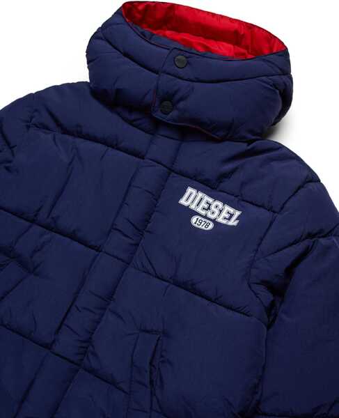 Jachete Diesel Solid Color Padded Jodit Jacket With Contrasting Logo Blue Baieti (BM 16467729) 3