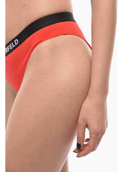 Costume de baie intregi Karl Lagerfeld Solid Color Sport Bikini Bottom With Elastic Band Logoed At Red Femei (BM 16472043) 3