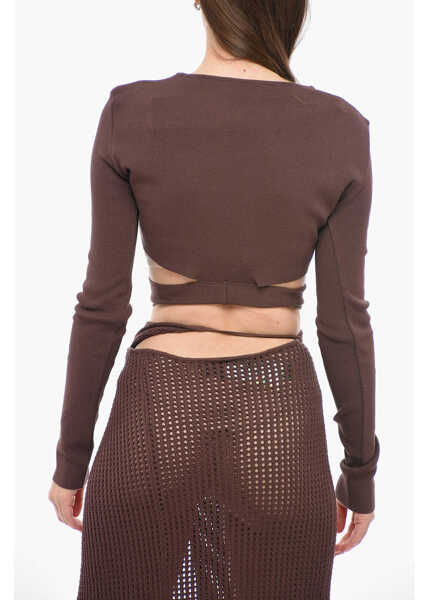 Tricouri ANDREADAMO Long-Sleeved Top With Cut-Out Detail Brown Femei (BM 16472073) 3