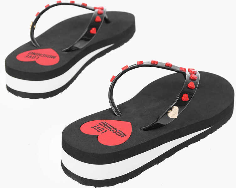 Slapi Moschino Love Pvc Flip Flop Eva30 With Heart Black Femei (BM 16472496) 2