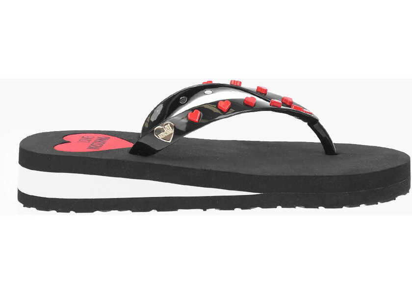 Slapi Moschino Love Pvc Flip Flop Eva30 With Heart Black Femei (BM 16472496) 3