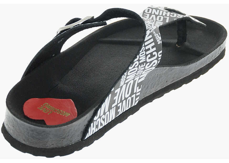 Slapi Moschino Love Moschino All Over Logo Printed Two Tone Birki30 Thong S Black & White Femei (BM 16472499) 3