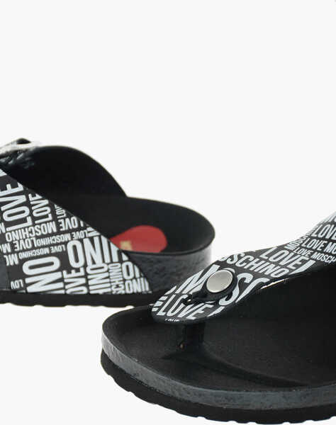Slapi Moschino Love Moschino All Over Logo Printed Two Tone Birki30 Thong S Black & White Femei (BM 16472499) 4