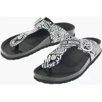 Slapi Love Moschino All Over Logo Printed Two Tone Birki30 Thong S Femei