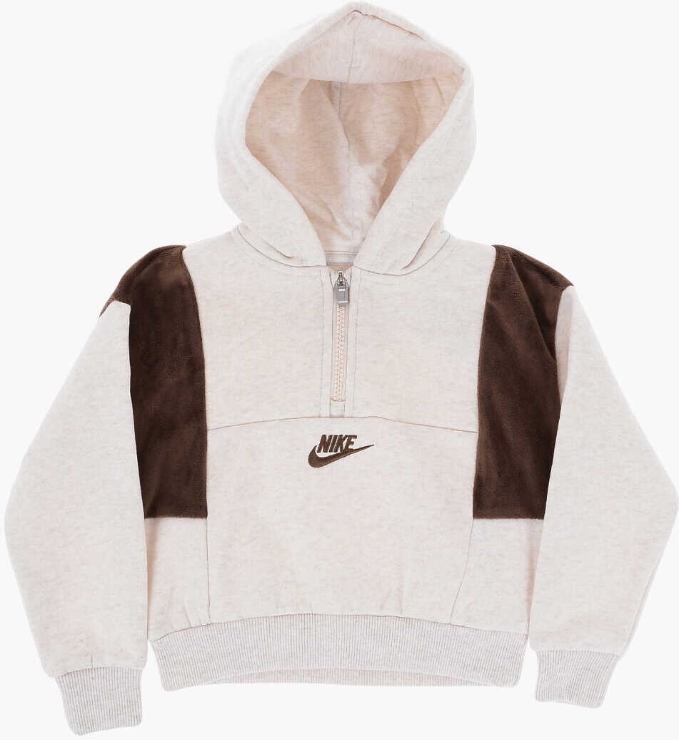 Bluze de trening Nike Velvet Details Joggers And Half Zip Hoodie Home Swoosh Home Beige Baieti (BM 16473606) 2