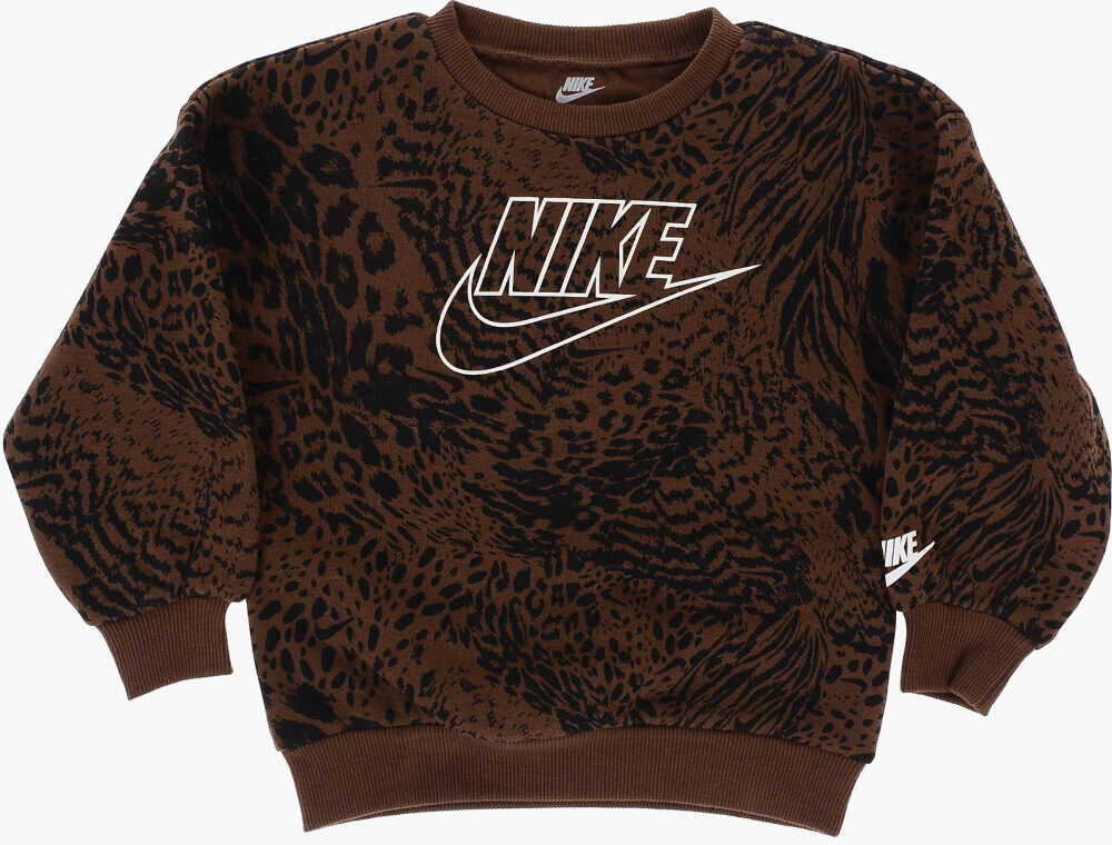 Salopete Nike Animal Printed Crew-Neck Sweatshirt And Leggings Home Swoosh Beige Baieti (BM 16473609) 2
