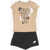 Nike Printed T-Shirt And Skirt-Trousers Set Beige