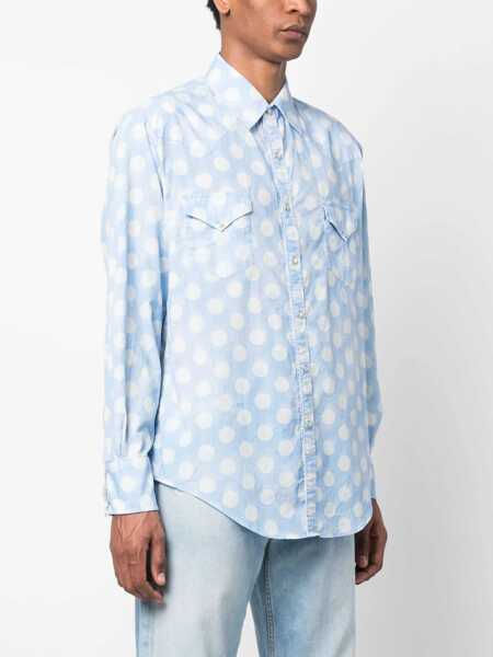 Camasi casual ERL Polka Dots Unisex Shirt With Double Breast Pocket Blue Barbati (BM 16473801) 3